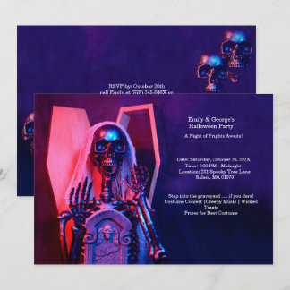 Invitation Purple Skeleton Coffin Halloween Party