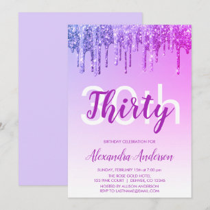 Invitation Purple Sparkle Parties scintillant 30e fête d'anni
