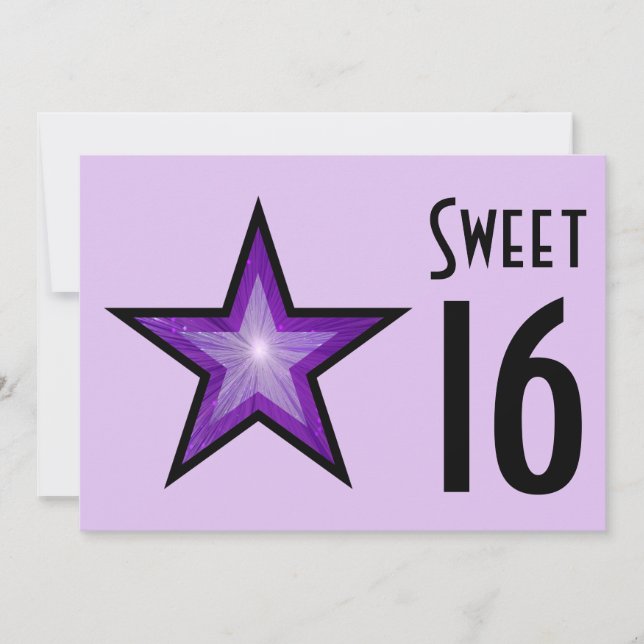 Invitation Purple Star Sweet 16 clair violet noir horizontal (Devant)