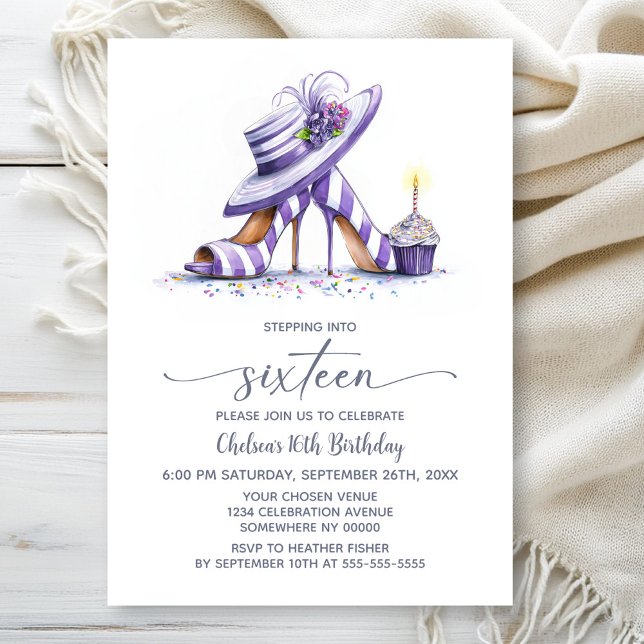 Invitation Purple Striped High Heel Shoes 16th Birthday Party (Créateur téléchargé)