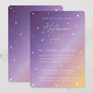 Invitation Purple Sunset Script et Étoiles Halloween Party
