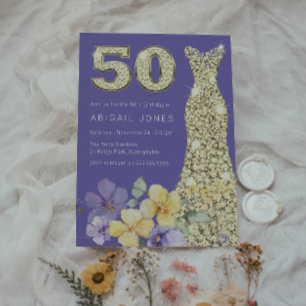 Invitation Purple & Sunshine Gold Gown 50e fête d'anniversair
