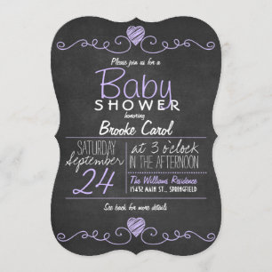 Invitation Purple, tableau rouge rustique blanc, Baby shower 