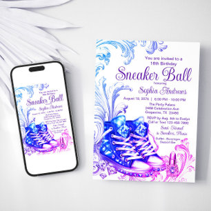 Invitation Purple Turquoise Basket Ball Anniversaire Invitati