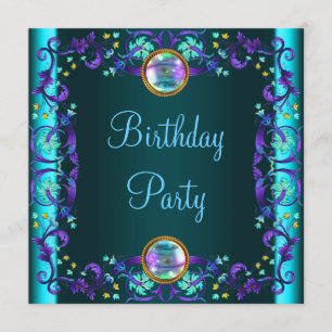 Invitation Purple Turquoise Bleu fête d'anniversaire