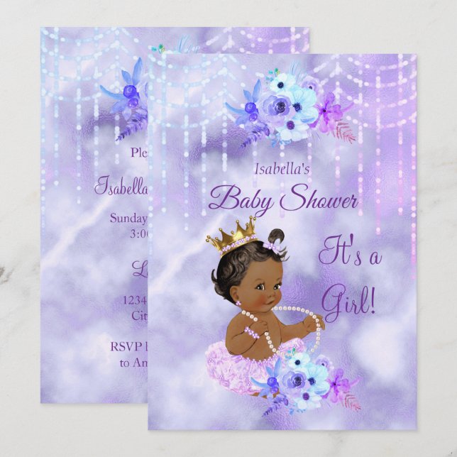 Invitation Purple Turquoise floral Baby shower de fille ethni (Devant / Derrière)