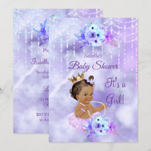 Invitation Purple Turquoise floral Fille Baby shower noir Bru