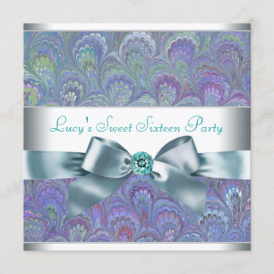 Invitation Purple Turquoise Peacock Paisley fête d'anniversai