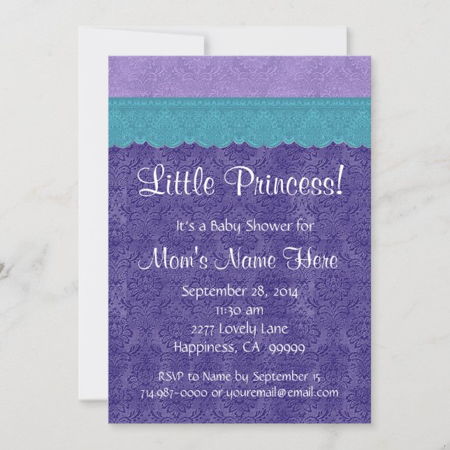 Invitation Purple Turquoise petite princesse Baby shower fill (Devant)