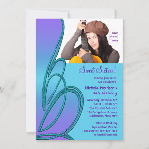 Invitation Purple Turquoise Photo Sweet sixteen Party Invitat