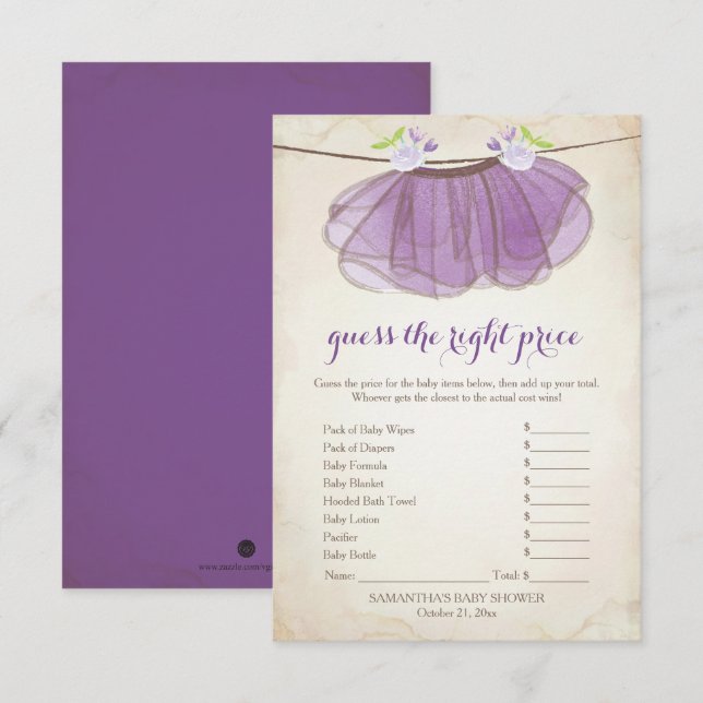 Invitation Purple Tutu imagine le jeu du bon prix (Devant / Derrière)