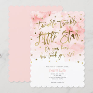 Invitation Purple, Twinkle Stars , Watercolor, Baby Girl