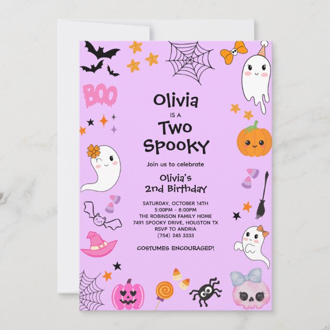 Invitation Purple Two Éffrayant Cute Halloween 2e anniversair (Devant)