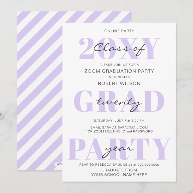Invitation Purple Typographie Moderne En Ligne Graduation Par (Devant / Derrière)