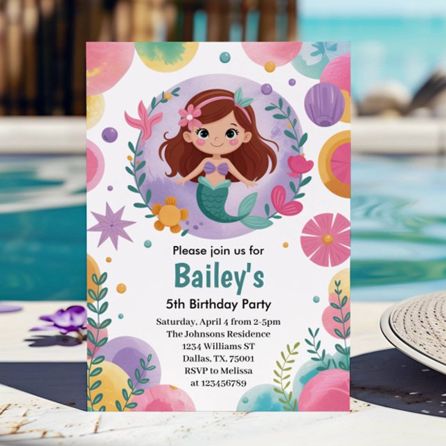 Invitation Purple Under the Sea Mermaid 5e anniversaire (Créateur téléchargé)