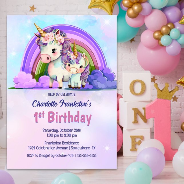 Invitation Purple Unicorn 1er anniversaire (Créateur téléchargé)