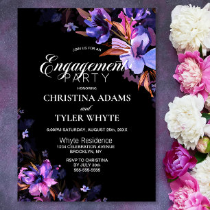 Invitation Purple Watercolor Floral Black Engagement Party