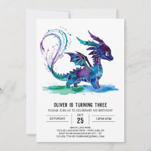 Invitation Purple Whimsical Dragon Digital Boy Anniversaire