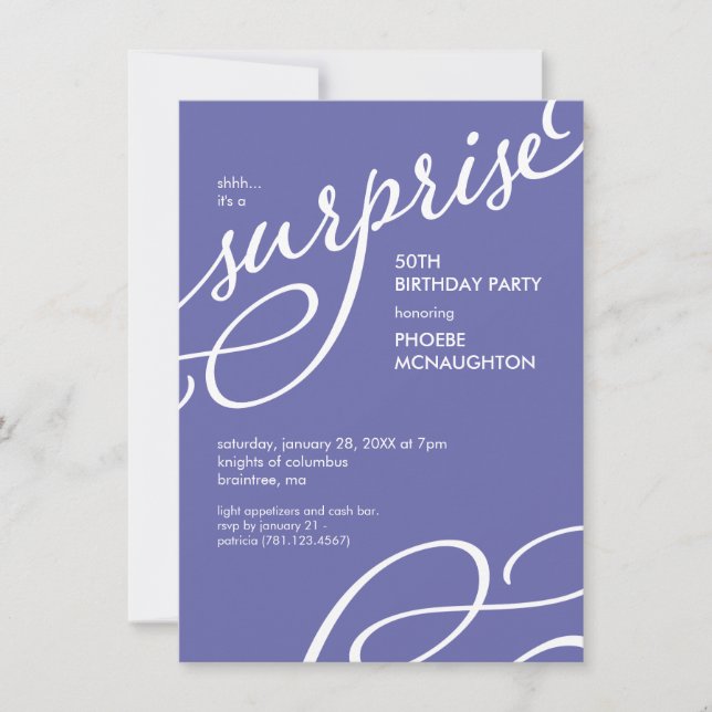 Invitation Purple & White Elegant Surprise fête d'anniversair (Devant)