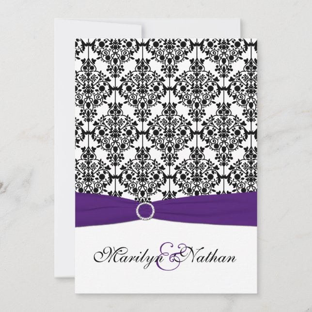 Invitation Purple, White et Black Damask II (Devant)