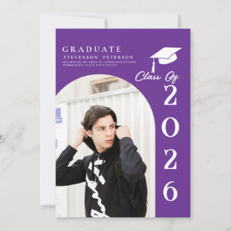 Invitation Purple & White Photo Graduation announcement
