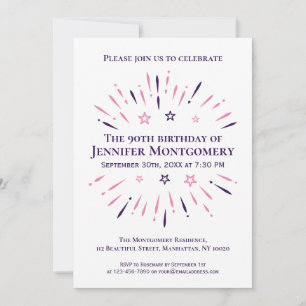 Invitation Purple White Pink 90e fête d'anniversaire feux d'a