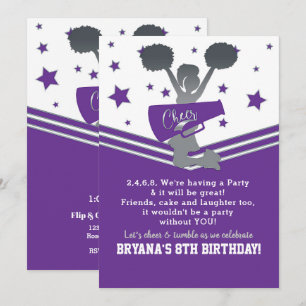 Invitation Purple & White Stars Cheer Cheer Party