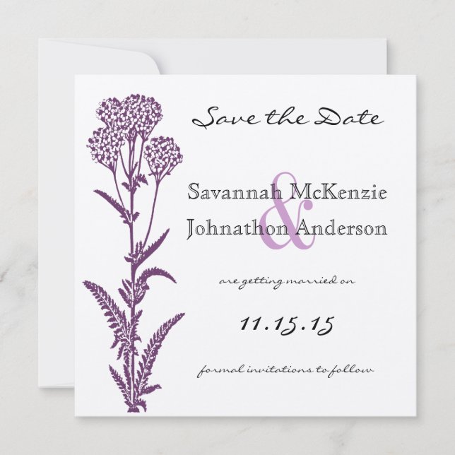 Invitation Purple Wild Flower Branch Mariage Enregistrer la d (Devant)