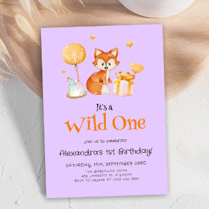 Invitation Purple Wild One Baby Girl Premier anniversaire
