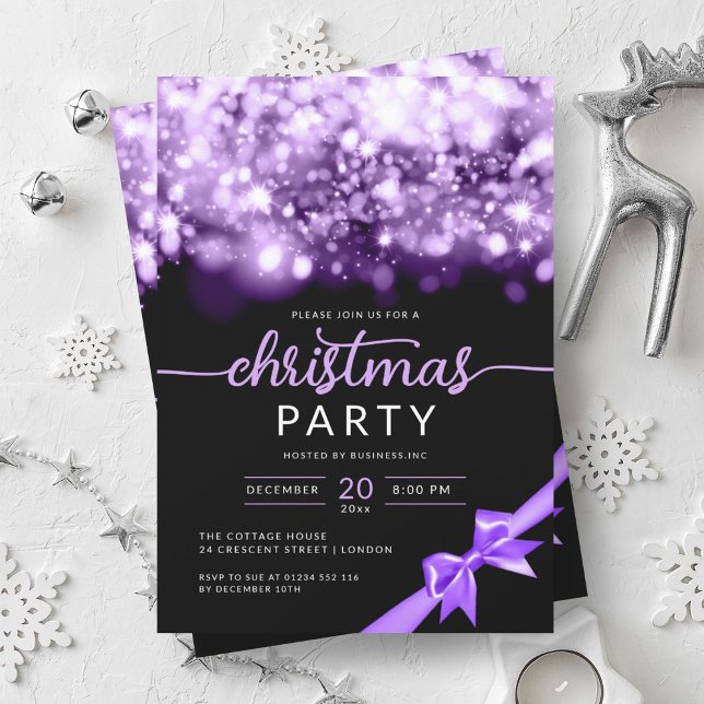 Invitation Purple Winter Sparkling Company Fête de Noël (Purple Winter Sparkling Company Xmas Party Invitation)