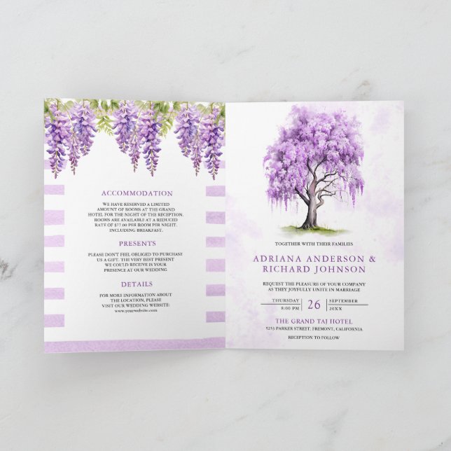 Invitation Purple Wisteria Floral Tree QR Code Wedding (Intérieur)