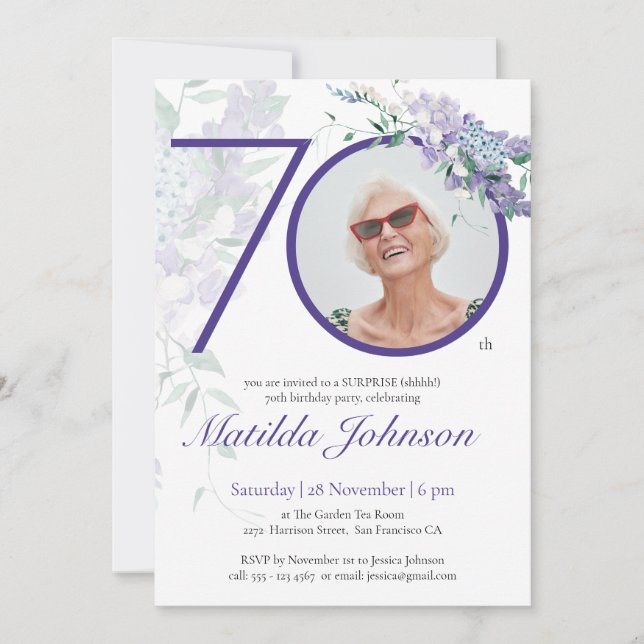 Invitation Purple Wisteria Photo Surpirse 70e fête d'annivers (Devant)