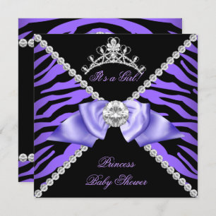 Invitation Purple Zebra Baby shower fille princesse Diamond