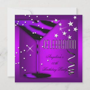 Invitation Purple Zebra Glass fête d'anniversaire