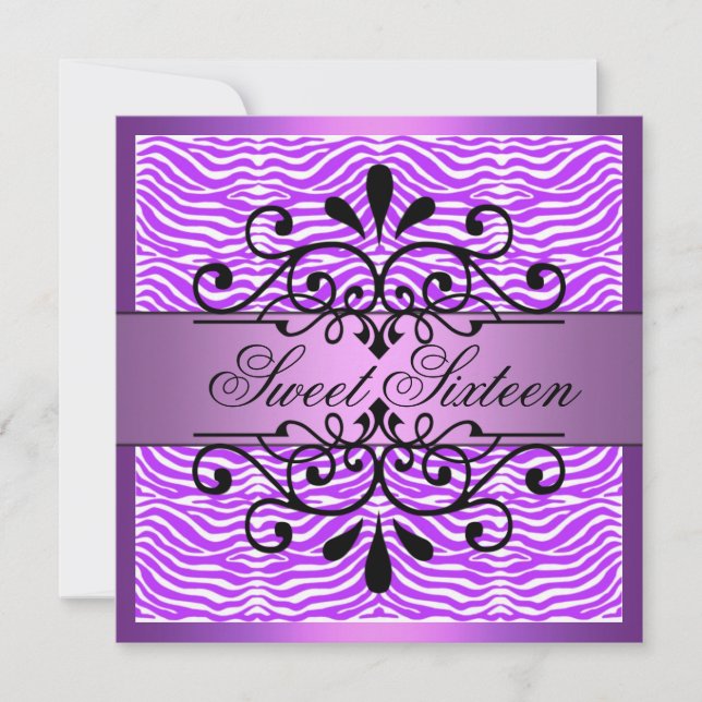 Invitation Purple Zebra Stripes Sweet 16 Anniversaire Invitat (Devant)