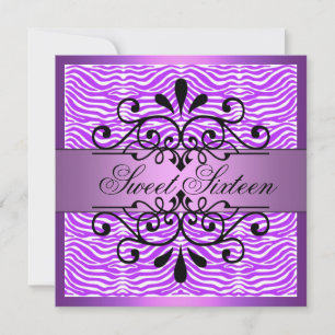 Invitation Purple Zebra Stripes Sweet 16 Anniversaire Invitat