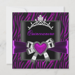 Invitation Purple Zebra Tiara Quinceanera 15ème anniversaire 