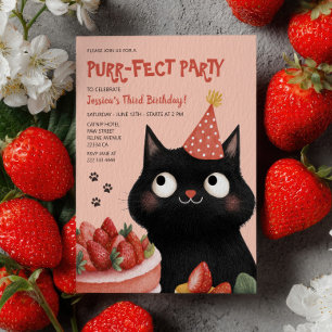 Invitation Purr-fect Chat noir mignonne fête d'anniversaire d