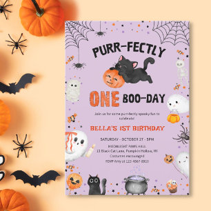 Invitation PurrParfaitement Un Chat Boo-Day Halloween 1er Ann