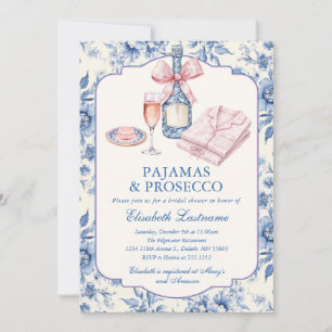 Invitation Pyjama et Prosecco Nœud Rose Mariage