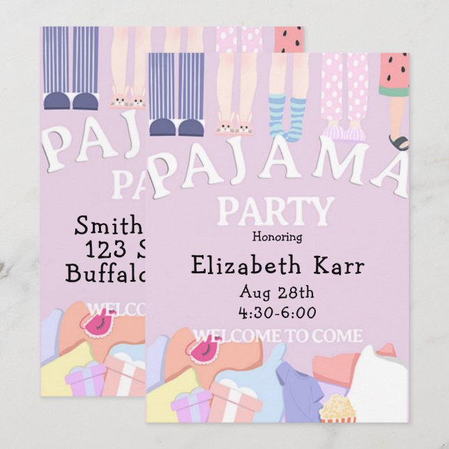 Invitation Pyjama Party au Lavande (Devant / Derrière)