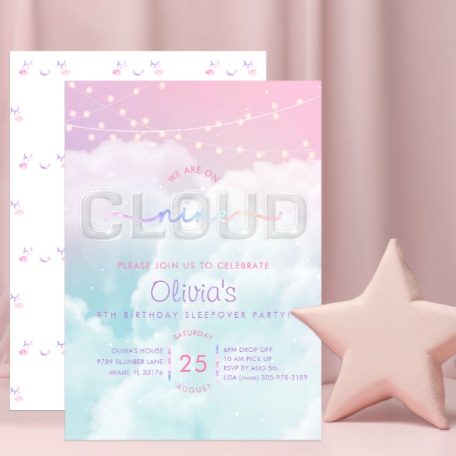 Invitation Pyjama Party Cloud Nine – 9e Anniversai (Fun Pastel - Cloud Nine Birthday Party Invite)