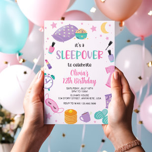 Invitation Pyjama party rose violet préado