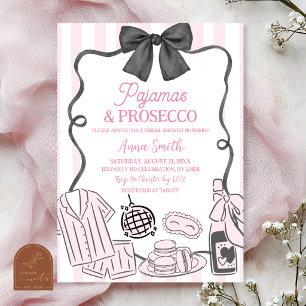 Invitation Pyjama rose et prosecco dessinés à la main de mani