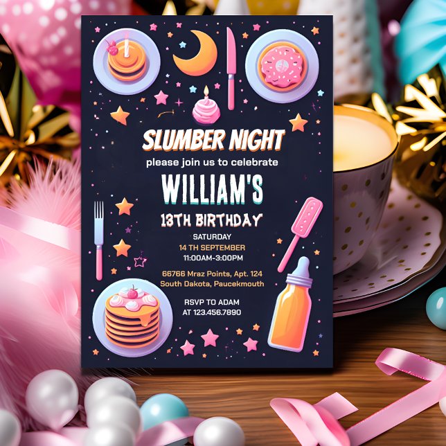 Invitation pyjama stars Sleepover Fête de bois 13e anniversai (Créateur téléchargé)