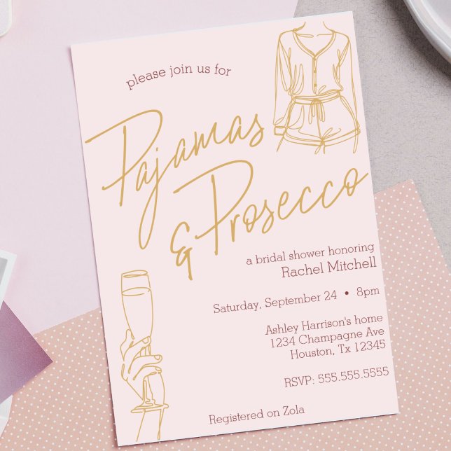 Invitation Pyjamas & Procuco Bridal rose / Douche de lingerie (pajamas and prosecco bridal shower invitation pjs and Prosecco bachelorette party pink girls night )