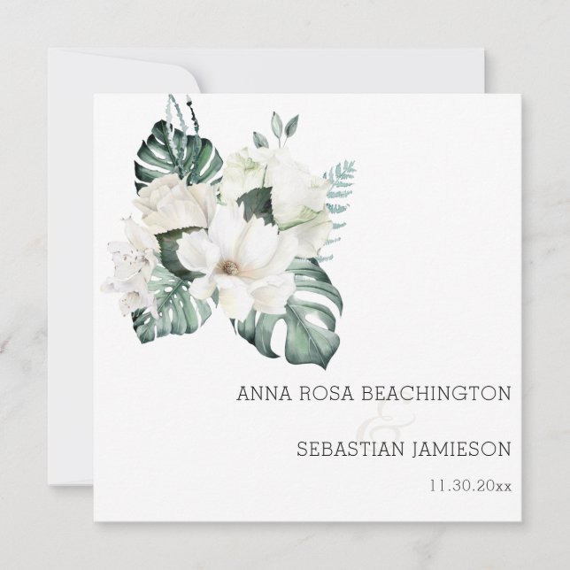 Invitation *~* QR blanc - RSVP Bouquets floraux AR15 Mariage (Devant)