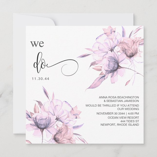 Invitation *~* QR Bouquet rose flou AR15 MARIAGE RSVP (Devant)