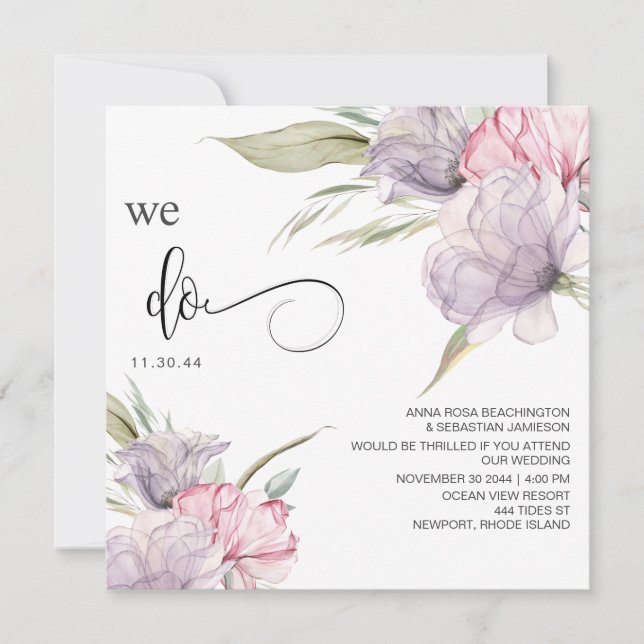 Invitation *~* QR Bouquets floraux AR15 RSVP PINK MARIAGE (Devant)
