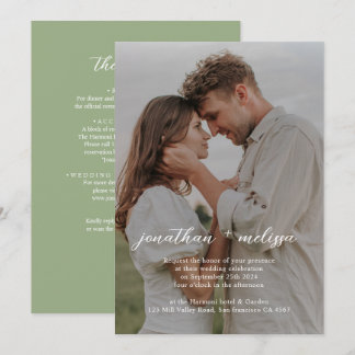 Invitation QR Code All in One Sage Green Photo Script Wedding